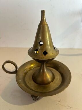 Vintage Brass Chamberstick Incense Burner with Perforated Chimney